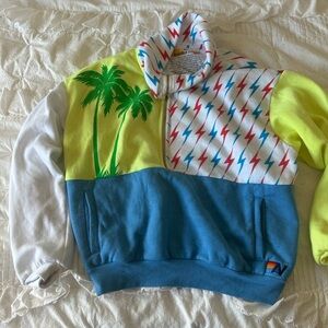 Aviator Nation White Crop Hoodie with Red and Blue Lightning